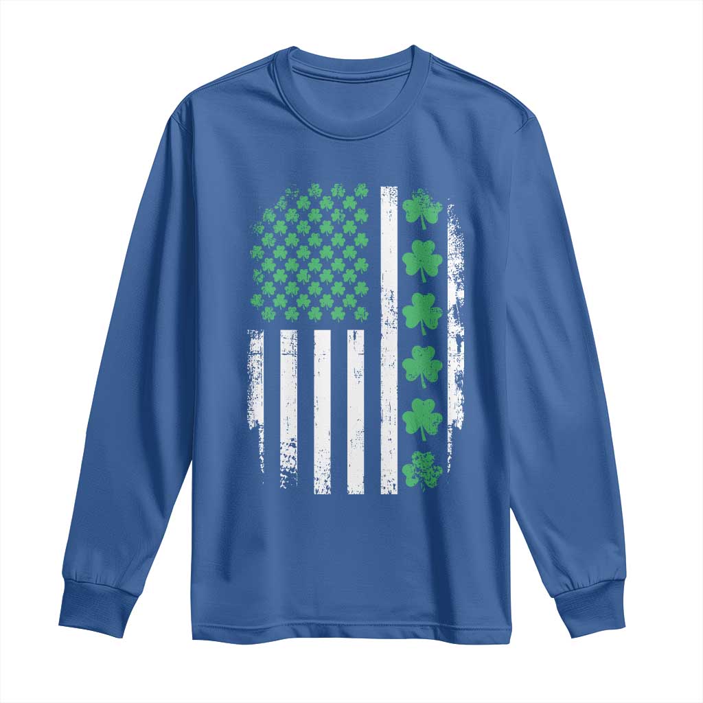 American Shamrock Flag Long Sleeve Shirt Lucky St Patricks Day