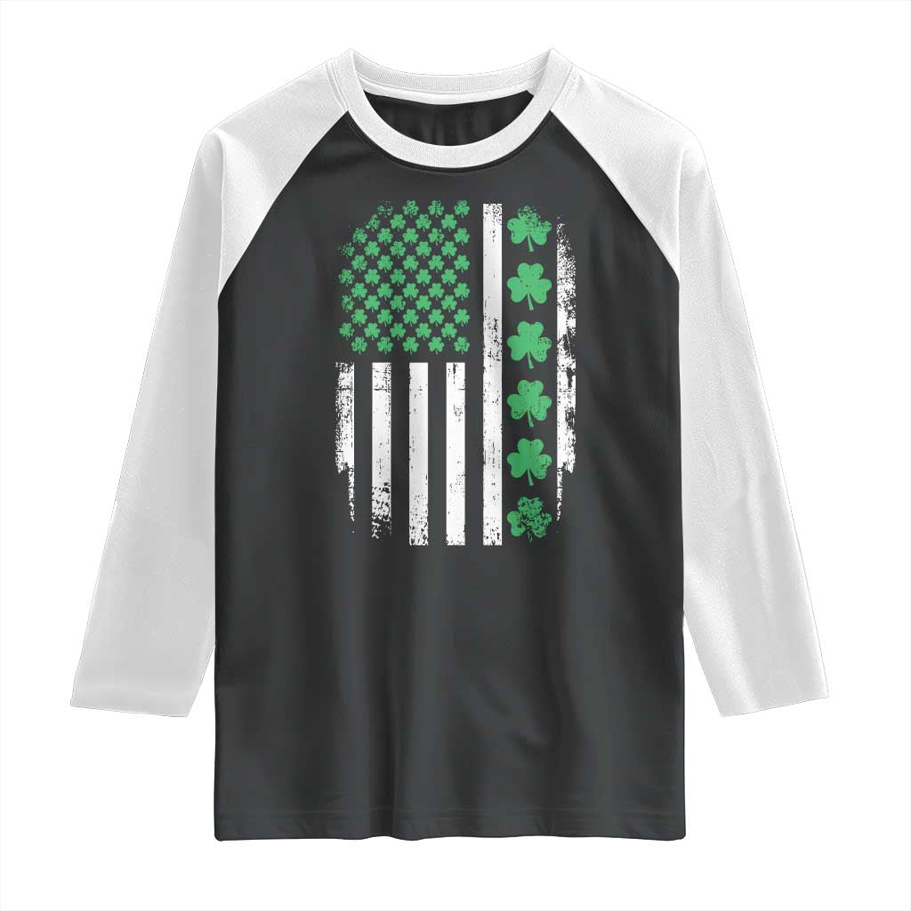 American Shamrock Flag Raglan Shirt Lucky St Patricks Day