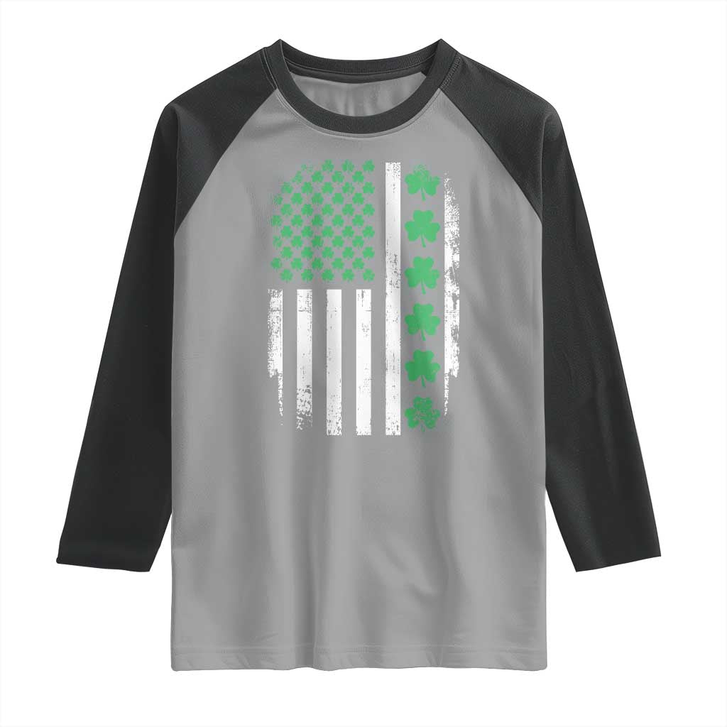 American Shamrock Flag Raglan Shirt Lucky St Patricks Day