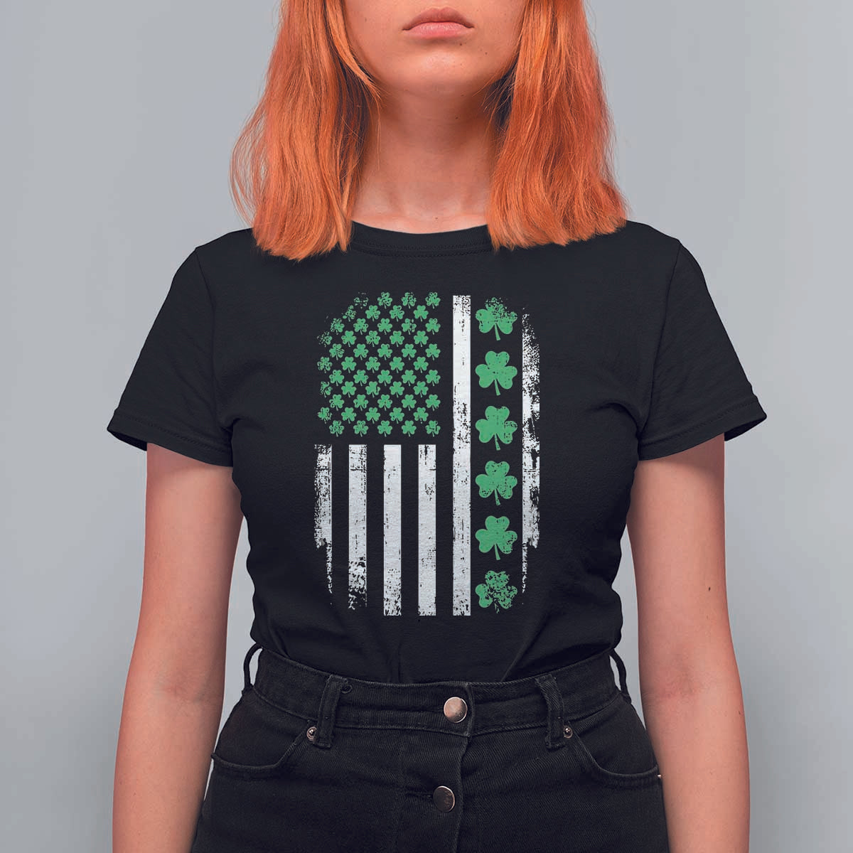 American Shamrock Flag T Shirt For Women Lucky St Patricks Day
