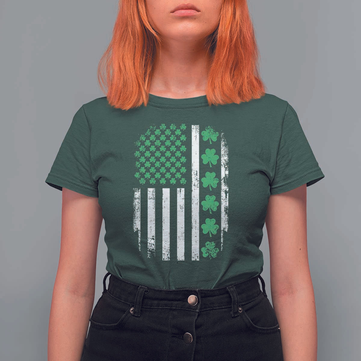 American Shamrock Flag T Shirt For Women Lucky St Patricks Day