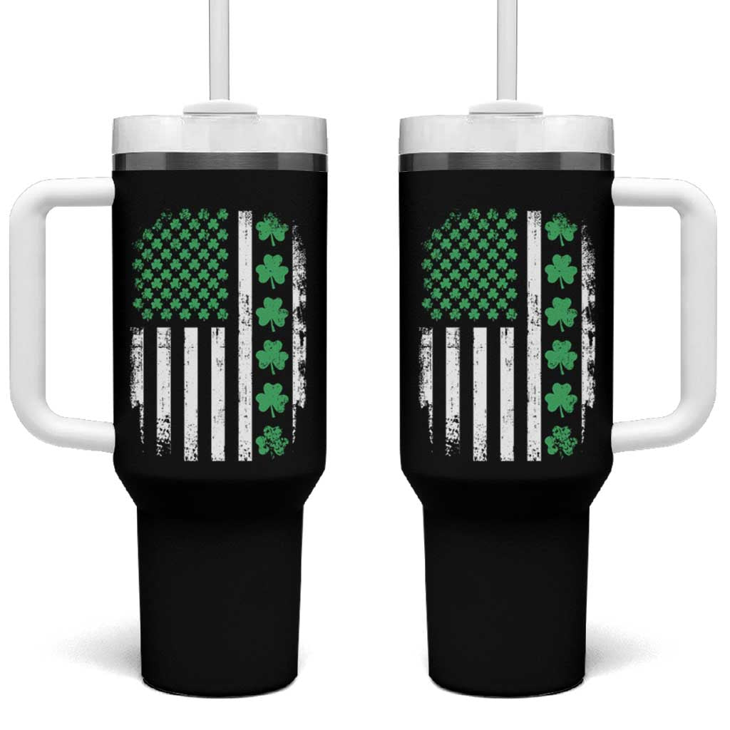 American Shamrock Flag Tumbler With Handle Lucky St Patricks Day