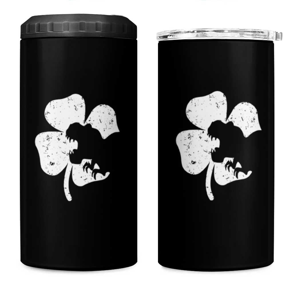 St Patricks Day Dinosaur Rex 4 in 1 Can Cooler Tumbler Dino in Lucky Shamrock