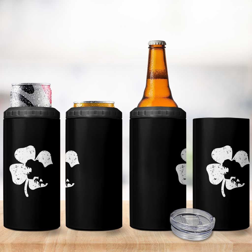 St Patricks Day Dinosaur Rex 4 in 1 Can Cooler Tumbler Dino in Lucky Shamrock