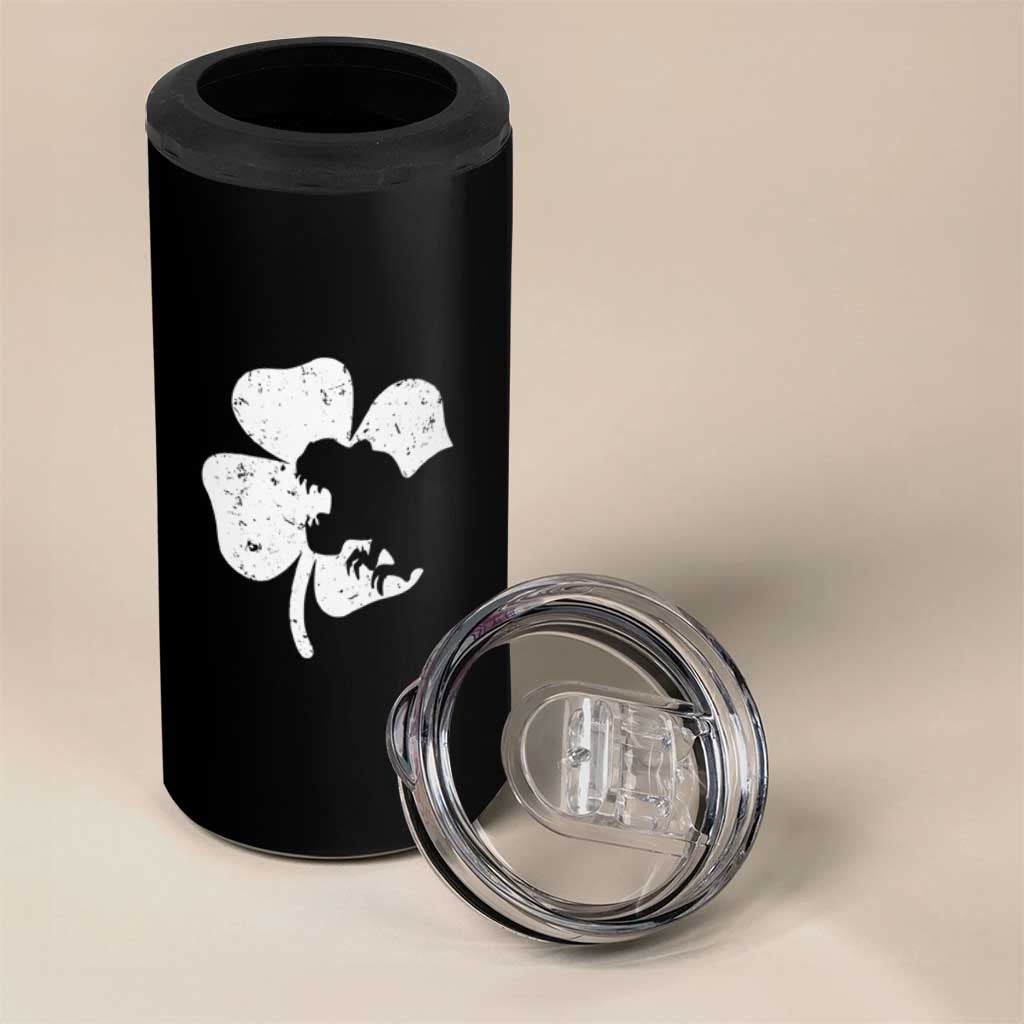 St Patricks Day Dinosaur Rex 4 in 1 Can Cooler Tumbler Dino in Lucky Shamrock