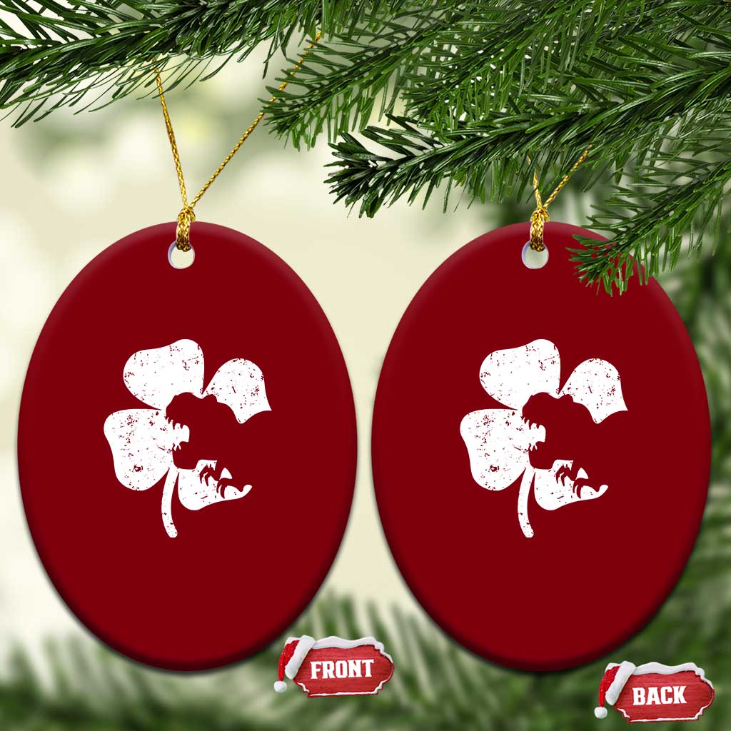 St Patricks Day Dinosaur Rex Ceramic Ornament Dino in Lucky Shamrock - Wonder Print Shop