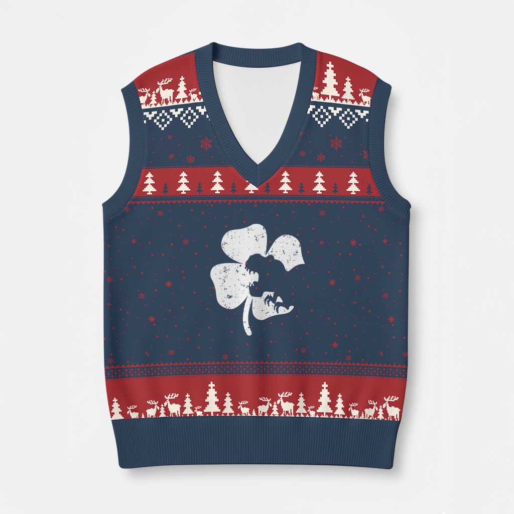 St Patricks Day Dinosaur Rex V-Neck Knit Sweater Vest Dino in Lucky Shamrock - Wonder Print Shop