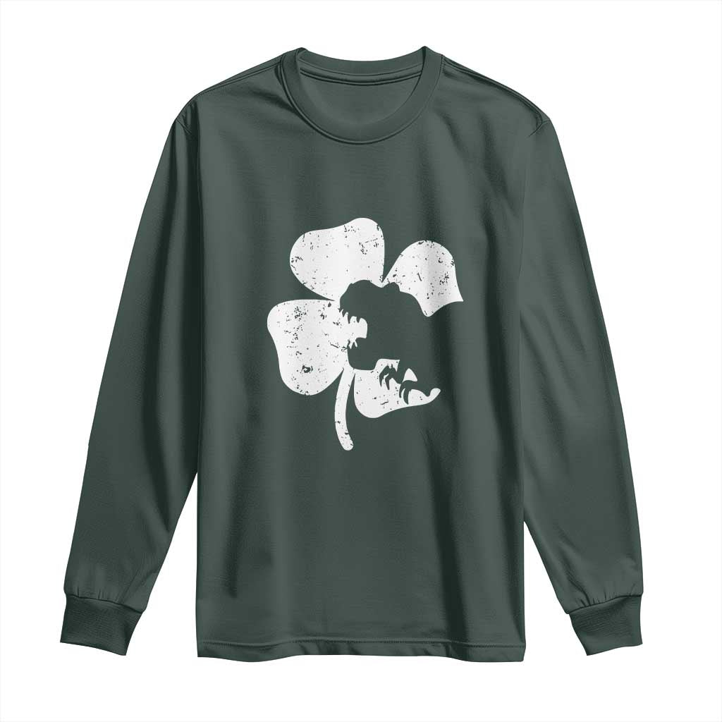 St Patricks Day Dinosaur Rex Long Sleeve Shirt Dino in Lucky Shamrock