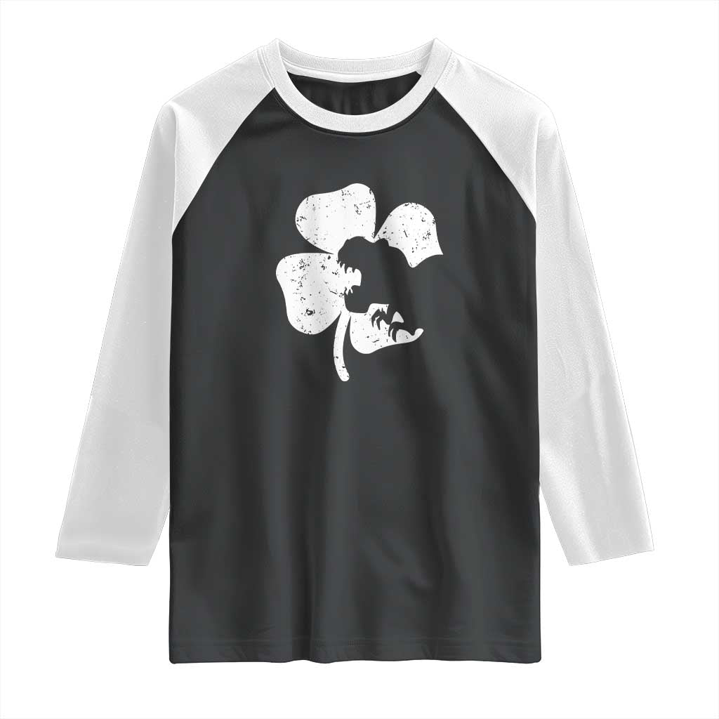 St Patricks Day Dinosaur Rex Raglan Shirt Dino in Lucky Shamrock