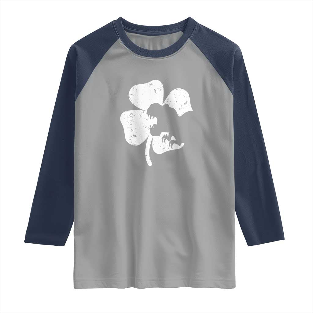 St Patricks Day Dinosaur Rex Raglan Shirt Dino in Lucky Shamrock