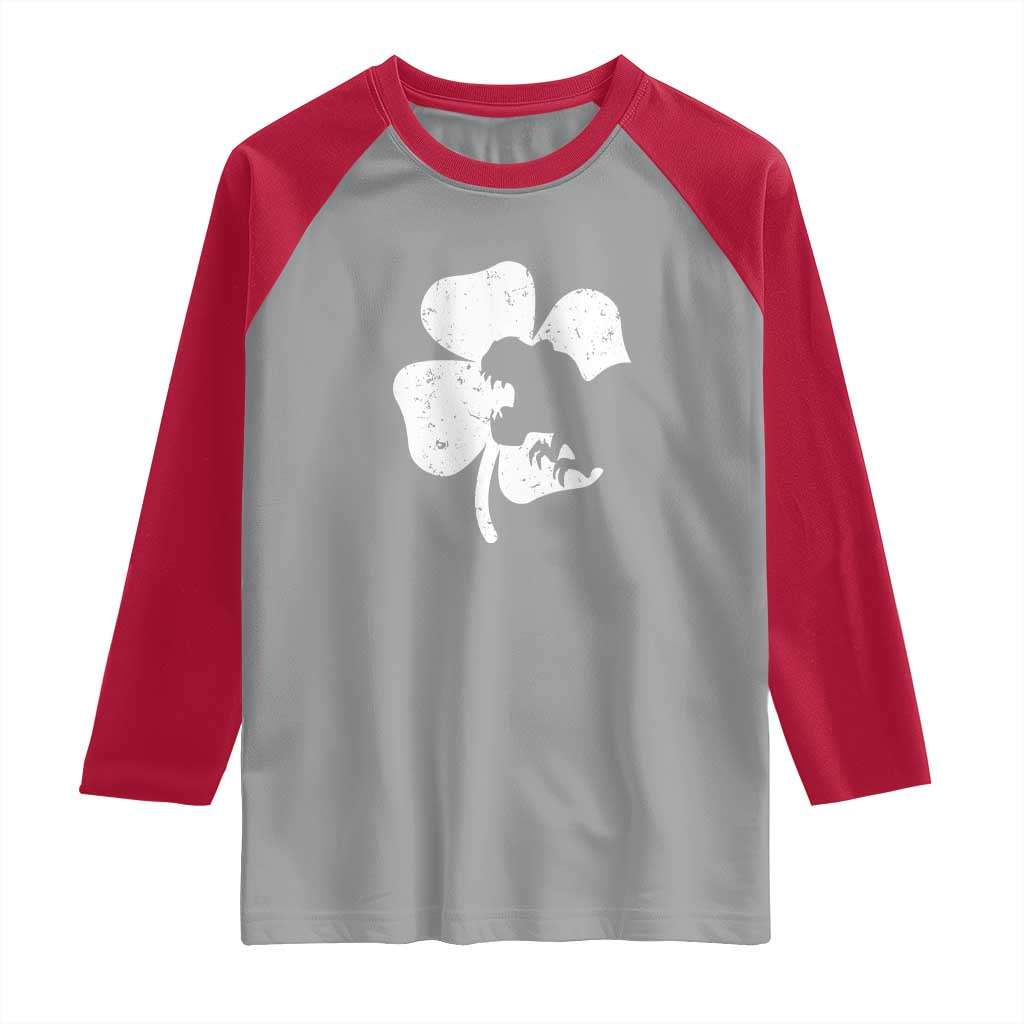 St Patricks Day Dinosaur Rex Raglan Shirt Dino in Lucky Shamrock