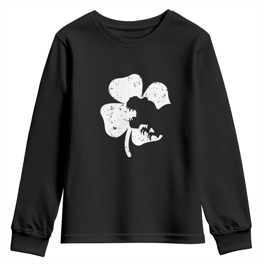 St Patricks Day Dinosaur Rex Youth Sweatshirt Dino in Lucky Shamrock
