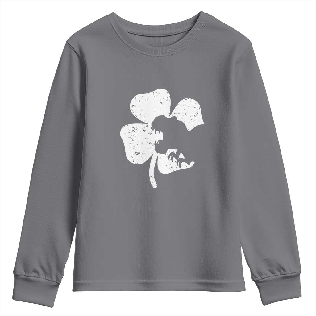 St Patricks Day Dinosaur Rex Youth Sweatshirt Dino in Lucky Shamrock
