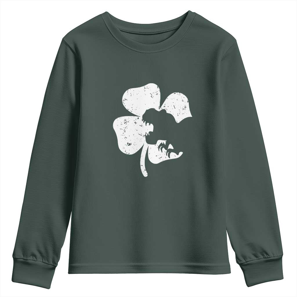 St Patricks Day Dinosaur Rex Youth Sweatshirt Dino in Lucky Shamrock