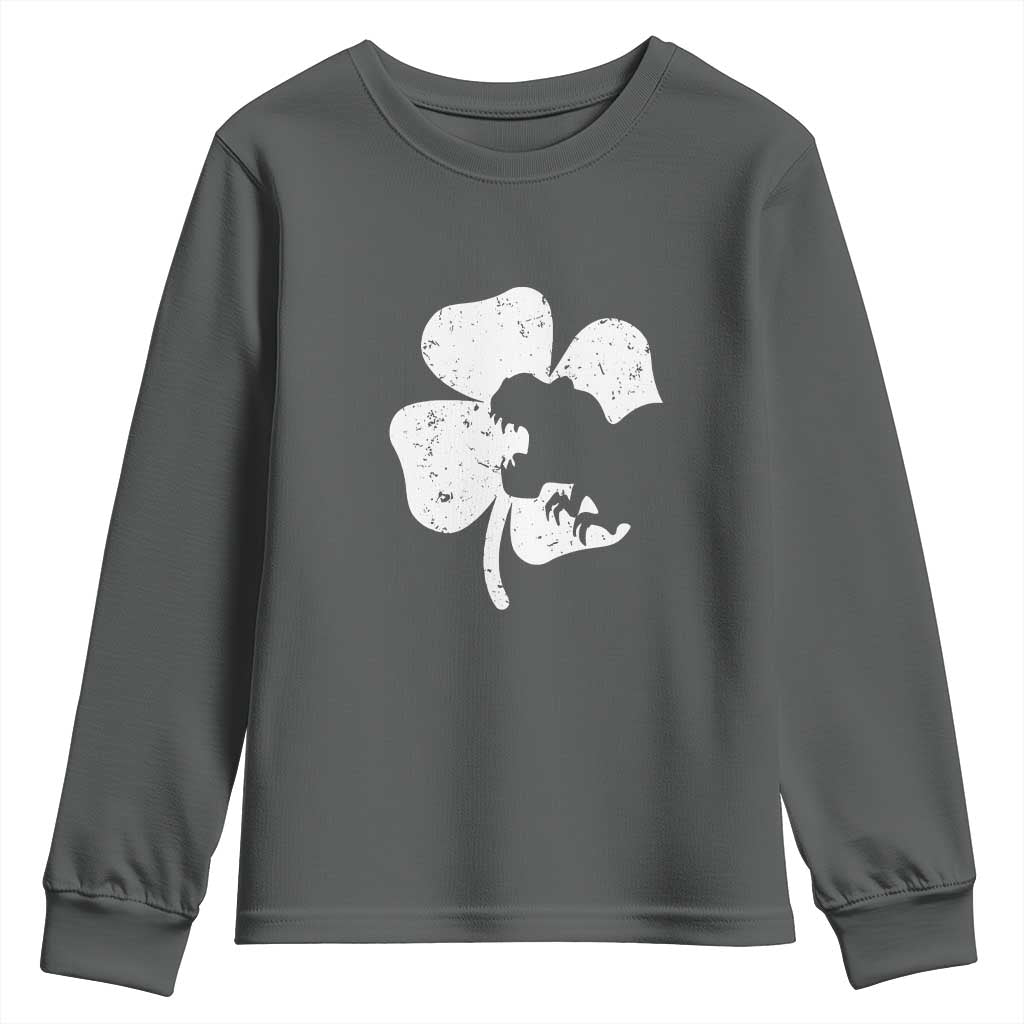 St Patricks Day Dinosaur Rex Youth Sweatshirt Dino in Lucky Shamrock