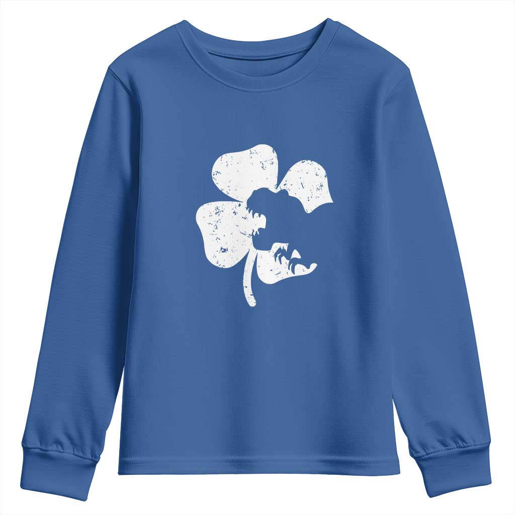 St Patricks Day Dinosaur Rex Youth Sweatshirt Dino in Lucky Shamrock