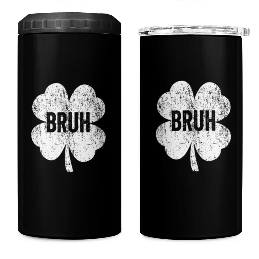 Funny St Patricks Day Bruh 4 in 1 Can Cooler Tumbler Lucky Shamrock Vintage