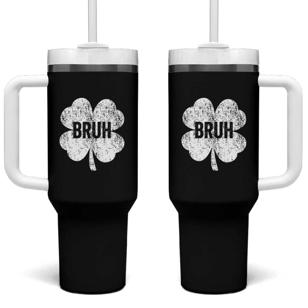 Funny St Patricks Day Bruh Tumbler With Handle Lucky Shamrock Vintage