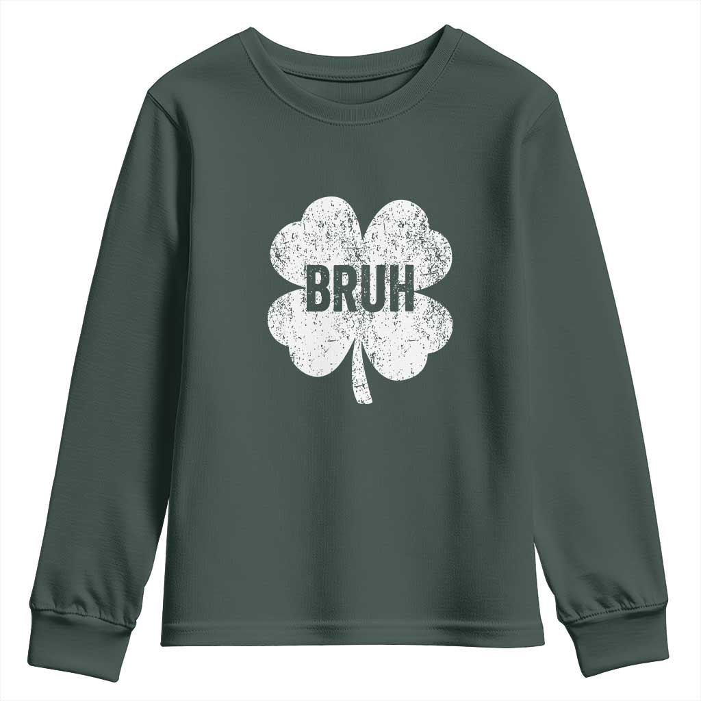 Funny St Patricks Day Bruh Youth Sweatshirt Lucky Shamrock Vintage