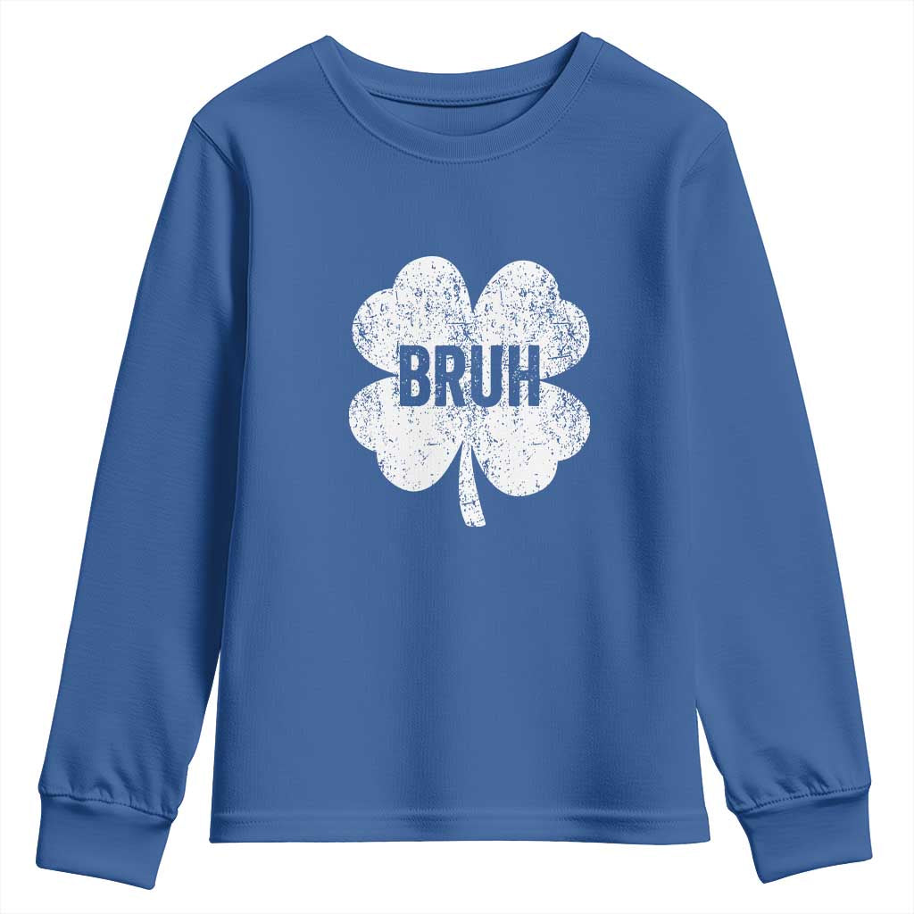 Funny St Patricks Day Bruh Youth Sweatshirt Lucky Shamrock Vintage