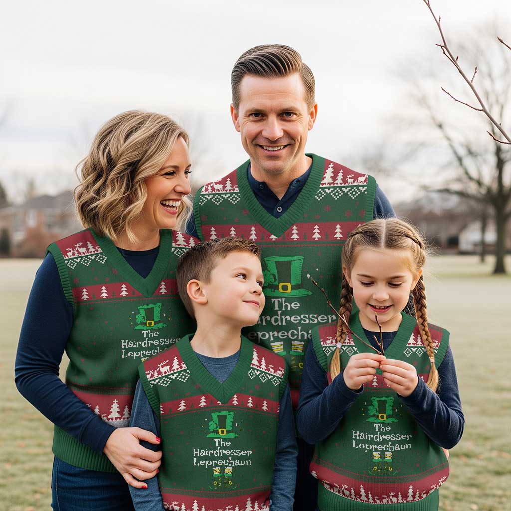 The Hairdresser Leprechaun Matching Group V-Neck Knit Sweater Vest Festive St Patricks Day Squad Hairdressers - Wonder Print Shop