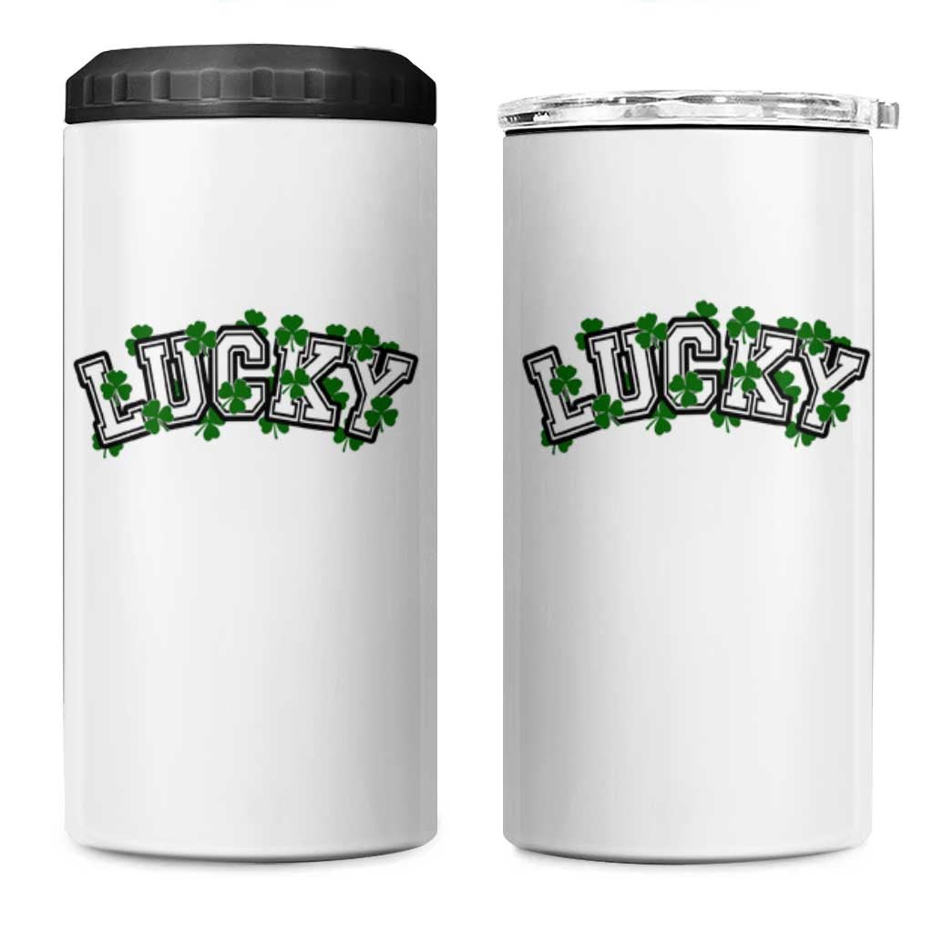 St Patricks Day Lucky Shamrock 4 in 1 Can Cooler Tumbler Vintage Minimalist
