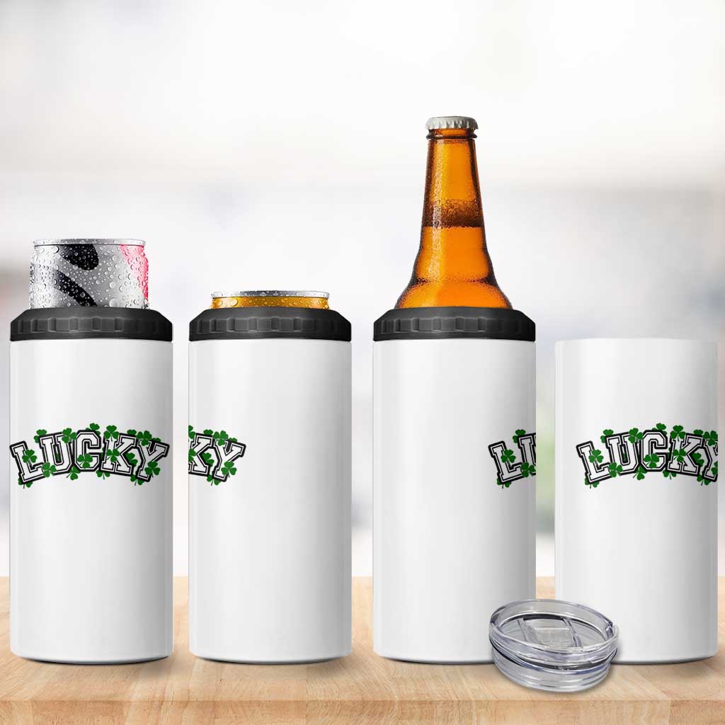 St Patricks Day Lucky Shamrock 4 in 1 Can Cooler Tumbler Vintage Minimalist