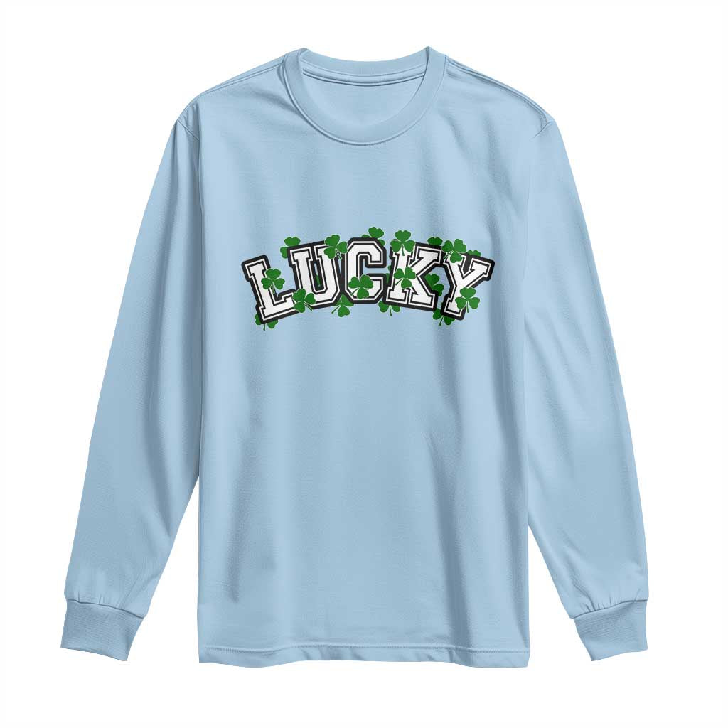 St Patricks Day Lucky Shamrock Long Sleeve Shirt Vintage Minimalist