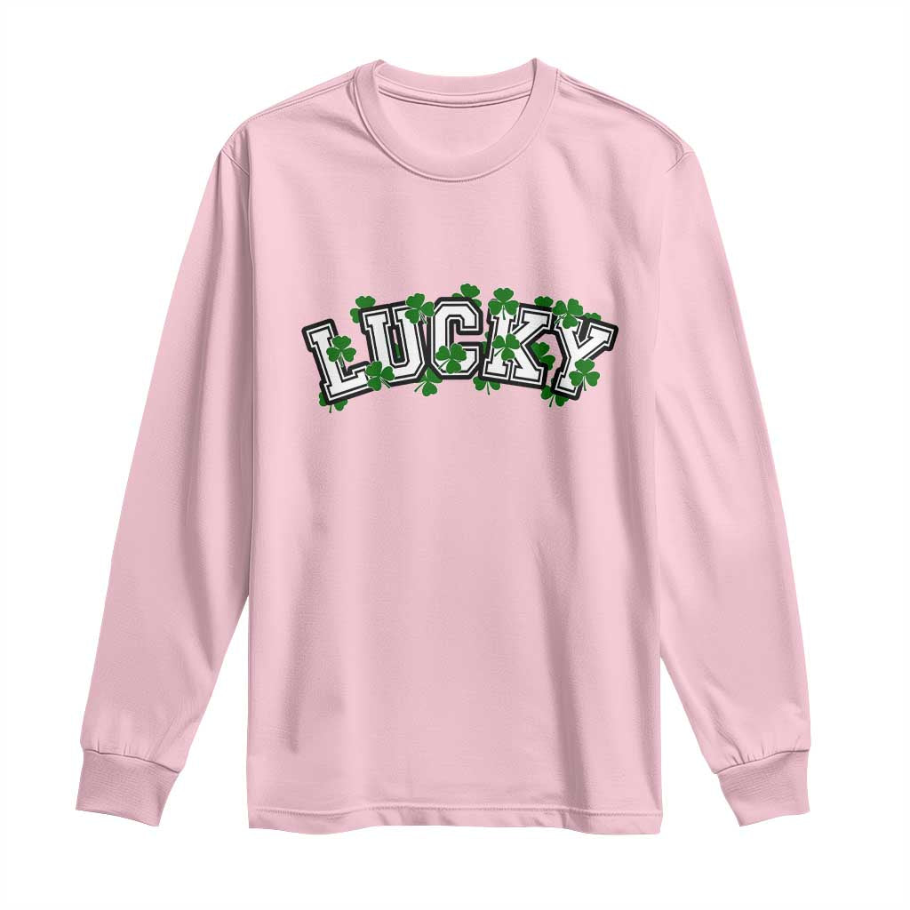 St Patricks Day Lucky Shamrock Long Sleeve Shirt Vintage Minimalist
