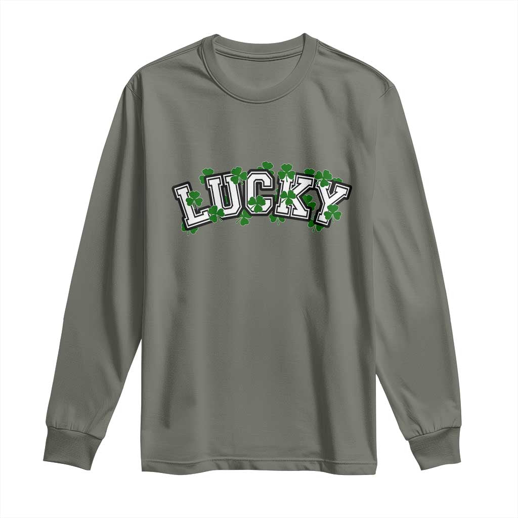St Patricks Day Lucky Shamrock Long Sleeve Shirt Vintage Minimalist