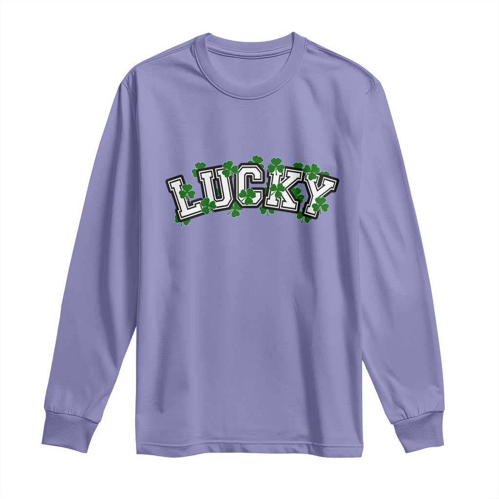 St Patricks Day Lucky Shamrock Long Sleeve Shirt Vintage Minimalist