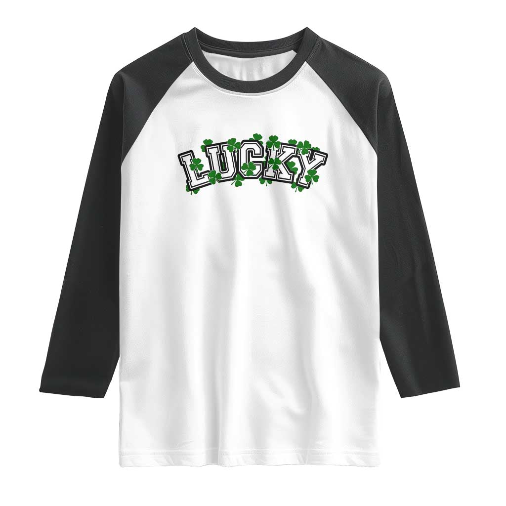 St Patricks Day Lucky Shamrock Raglan Shirt Vintage Minimalist