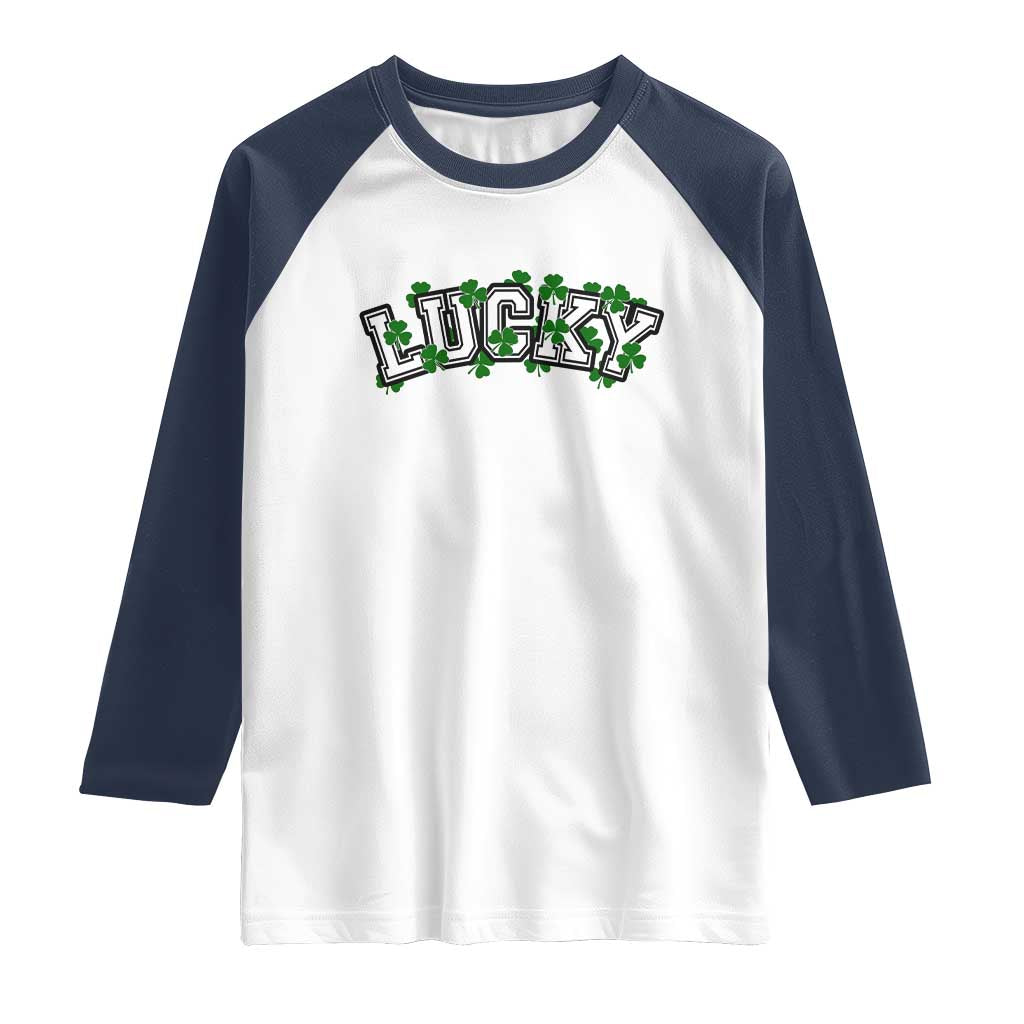 St Patricks Day Lucky Shamrock Raglan Shirt Vintage Minimalist