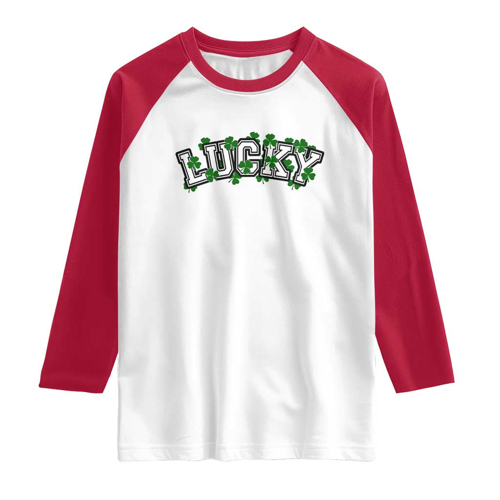 St Patricks Day Lucky Shamrock Raglan Shirt Vintage Minimalist