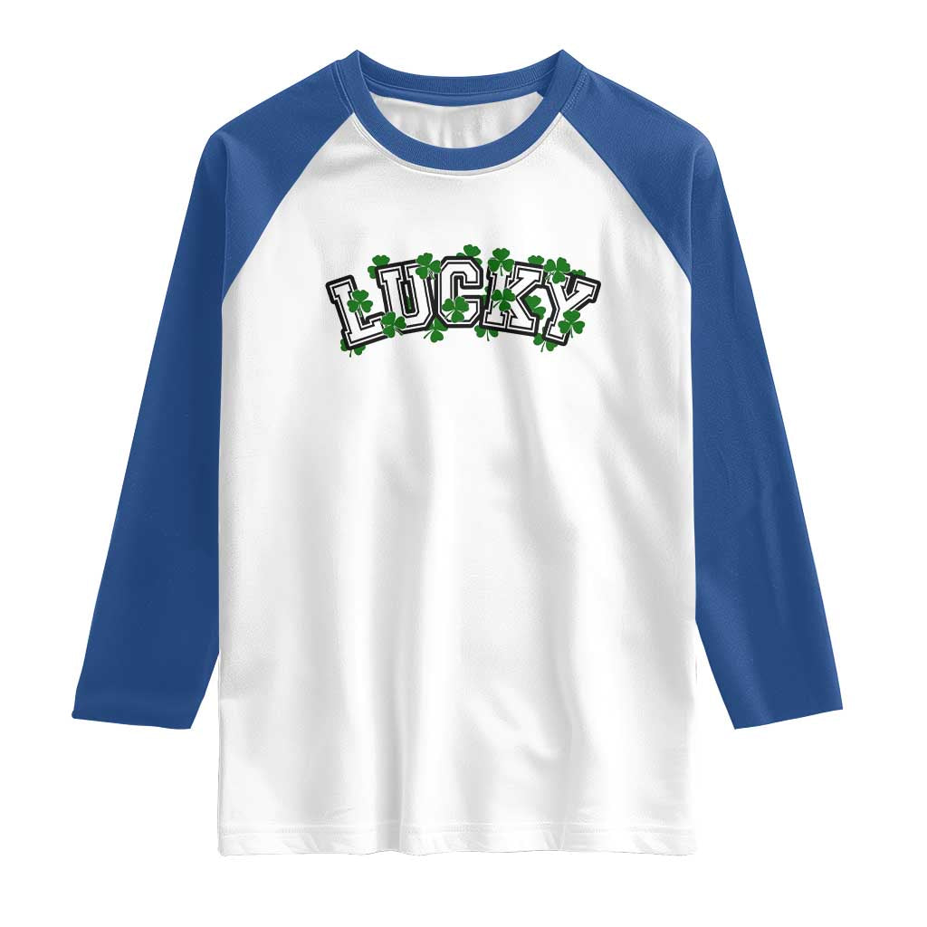 St Patricks Day Lucky Shamrock Raglan Shirt Vintage Minimalist