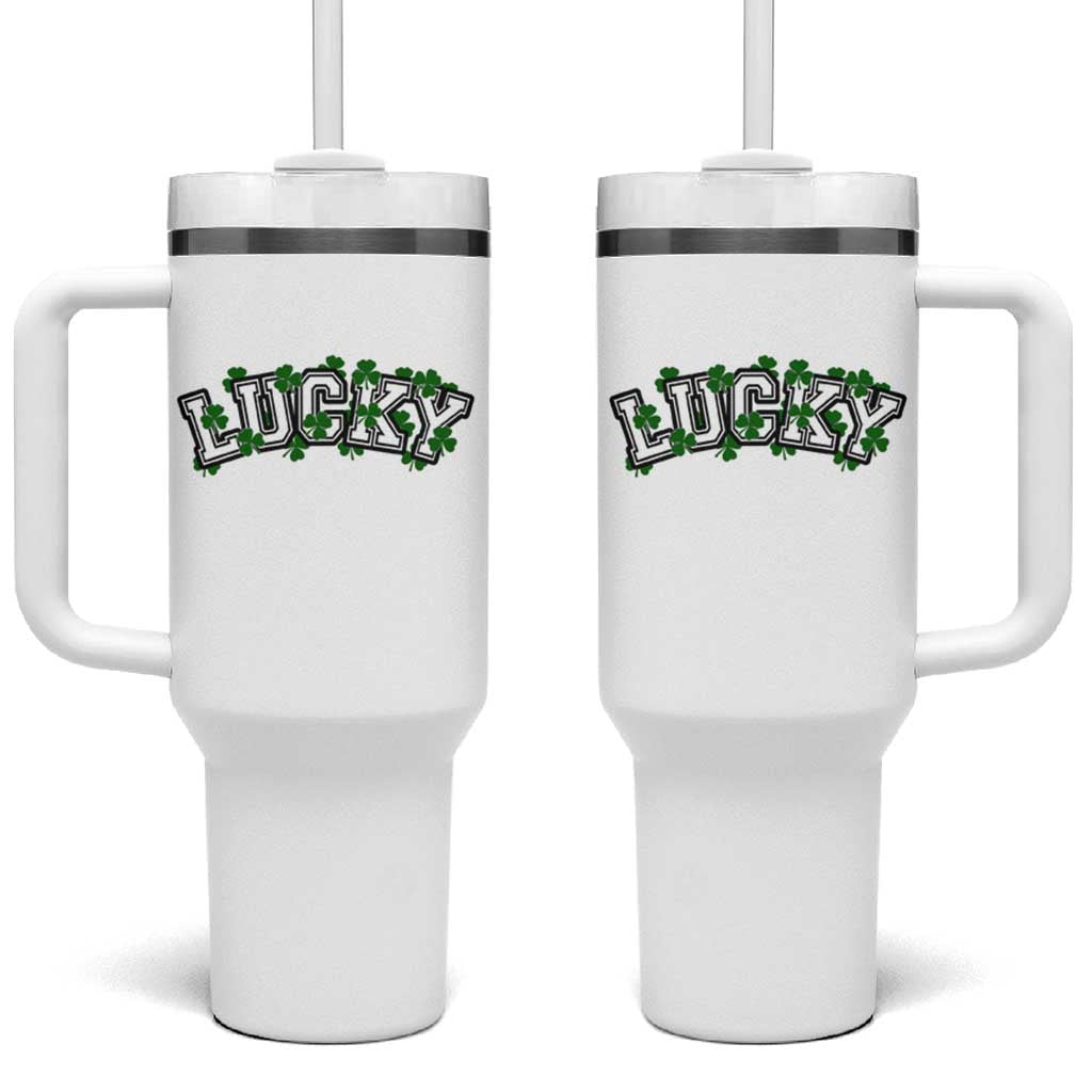 St Patricks Day Lucky Shamrock Tumbler With Handle Vintage Minimalist