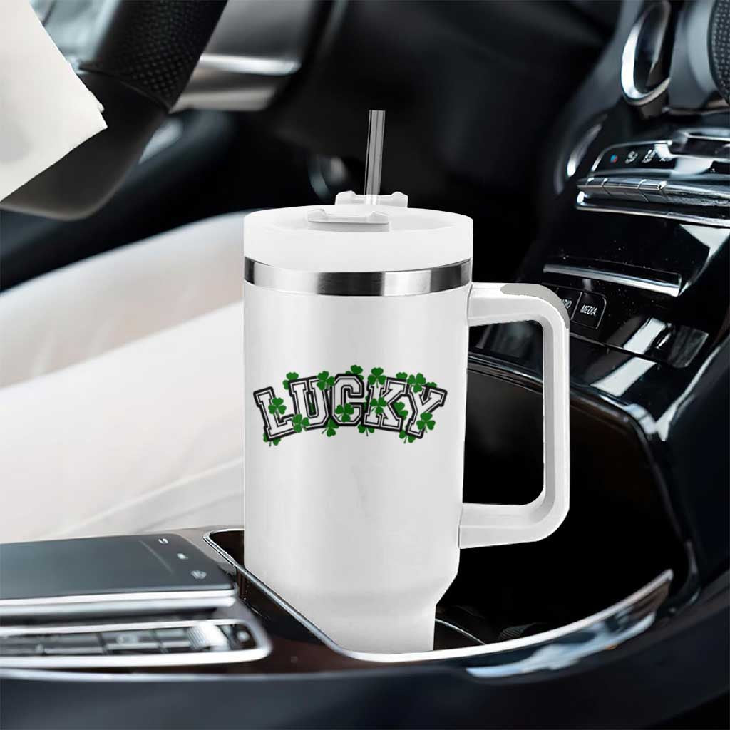 St Patricks Day Lucky Shamrock Tumbler With Handle Vintage Minimalist