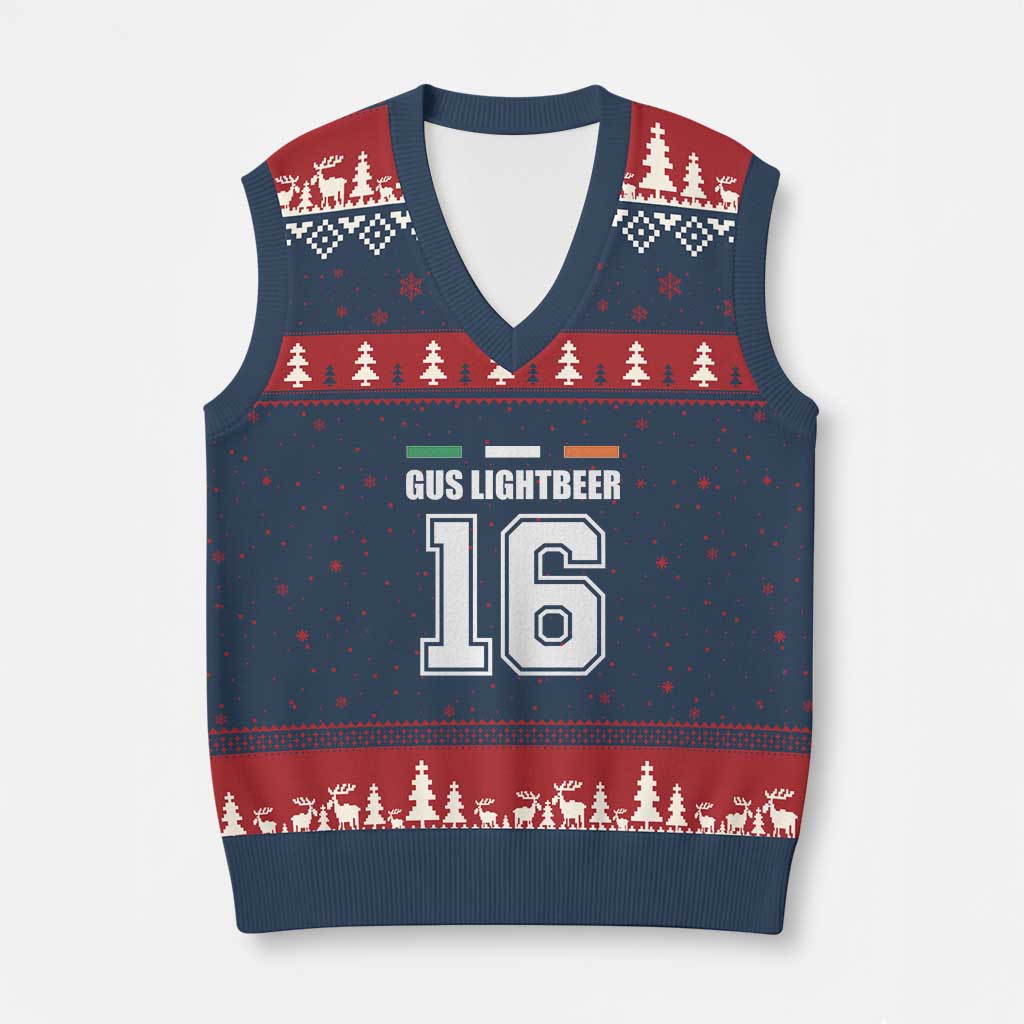 Funny Gus Lightbeer 16 V-Neck Knit Sweater Vest Ireland Irish Name St. Patricks Day Drinking Pub - Wonder Print Shop