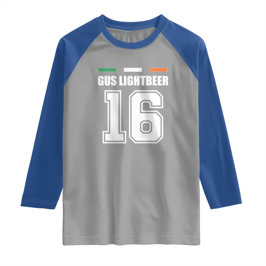 Funny Gus Lightbeer 16 Raglan Shirt Ireland Irish Name St. Patricks Day Drinking Pub