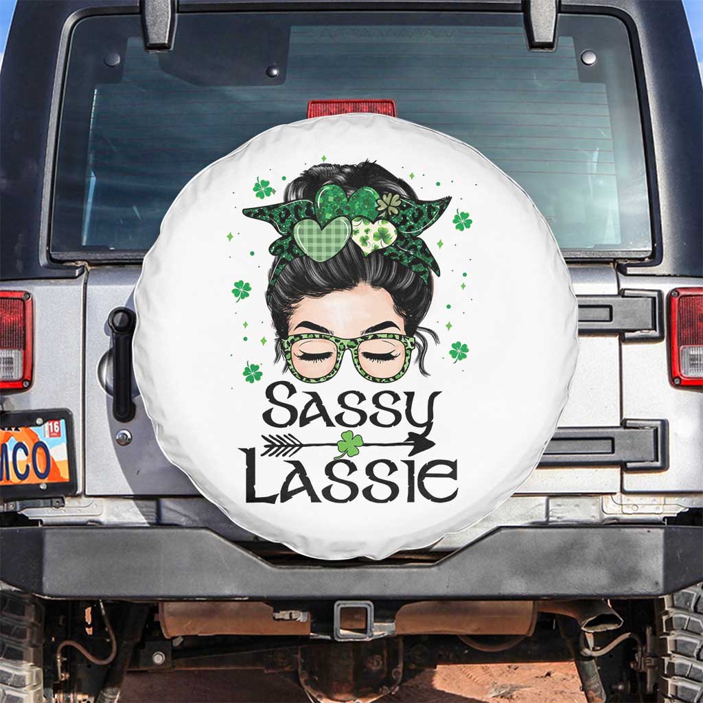 Lucky Sassy Lassie Messy Bun Spare Tire Cover Funny St Patricks Day