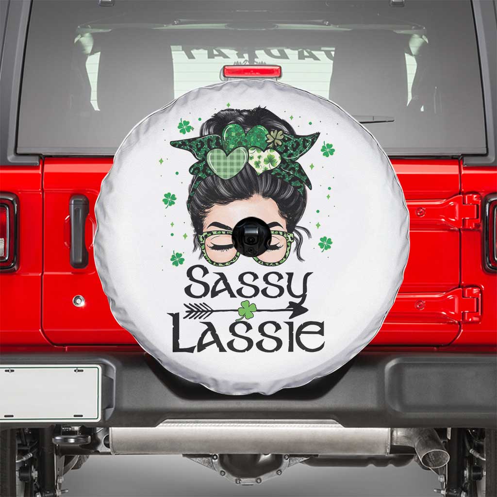 Lucky Sassy Lassie Messy Bun Spare Tire Cover Funny St Patricks Day