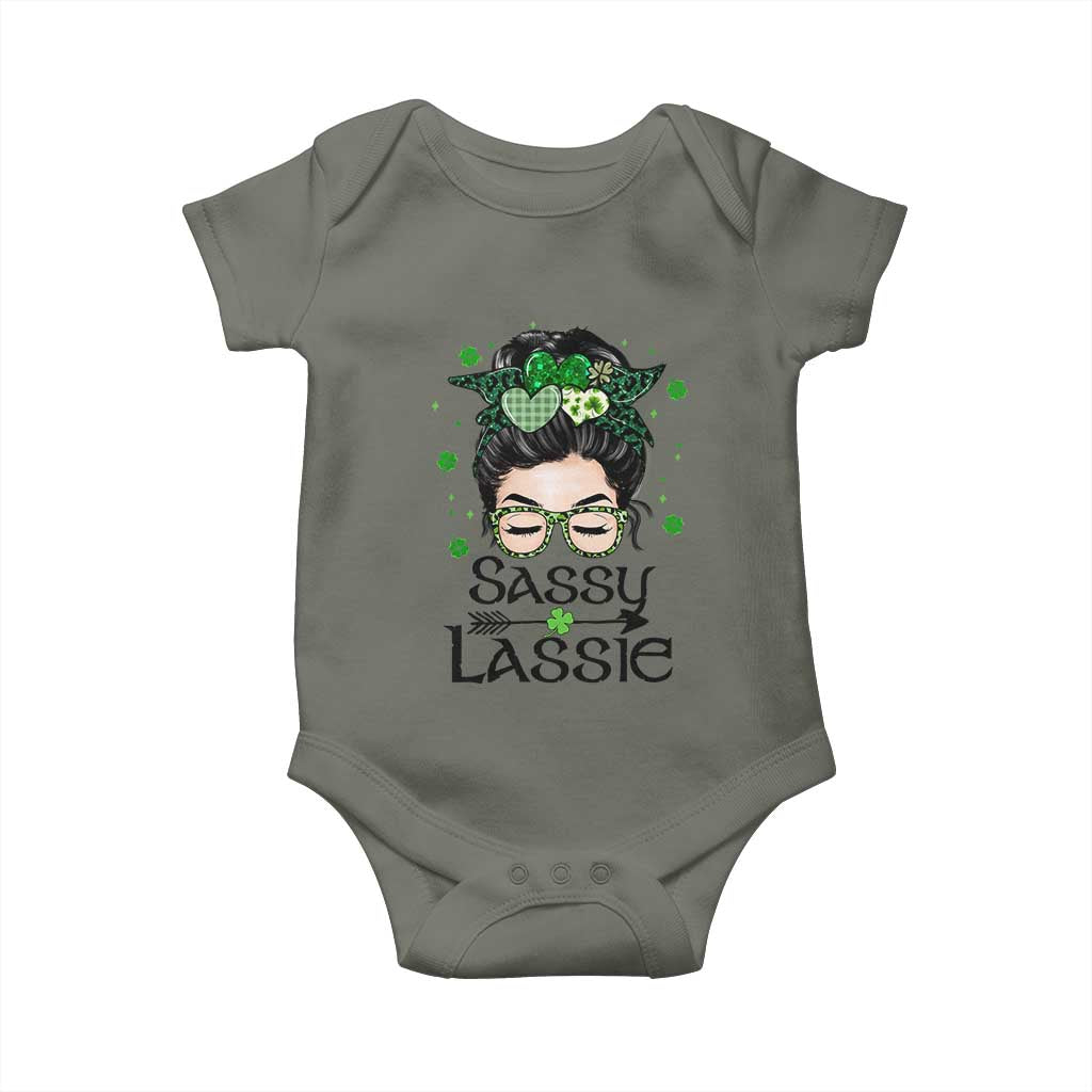 Lucky Sassy Lassie Messy Bun Baby Onesie Funny St Patricks Day