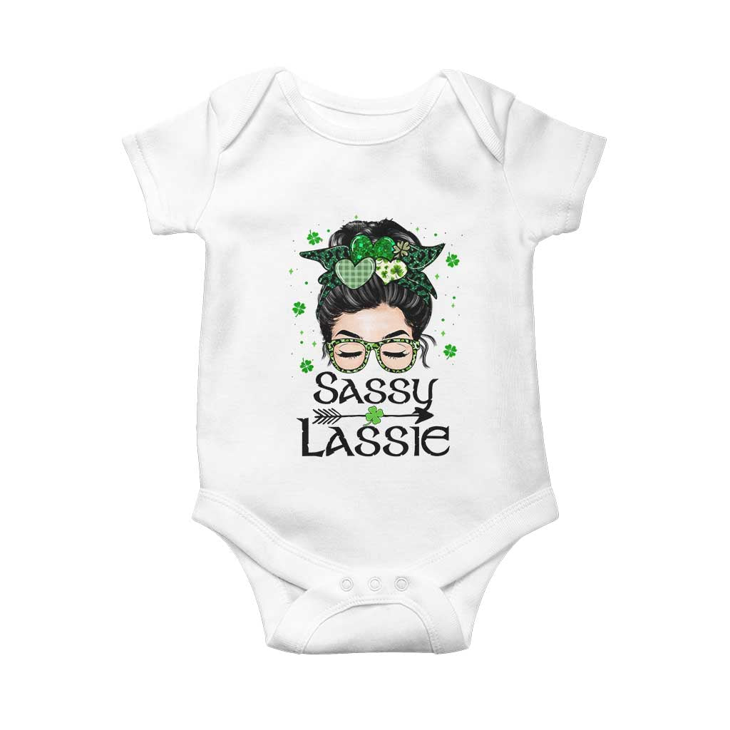 Lucky Sassy Lassie Messy Bun Baby Onesie Funny St Patricks Day