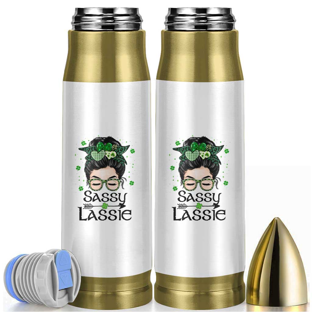 Lucky Sassy Lassie Messy Bun Bullet Tumbler Funny St Patricks Day