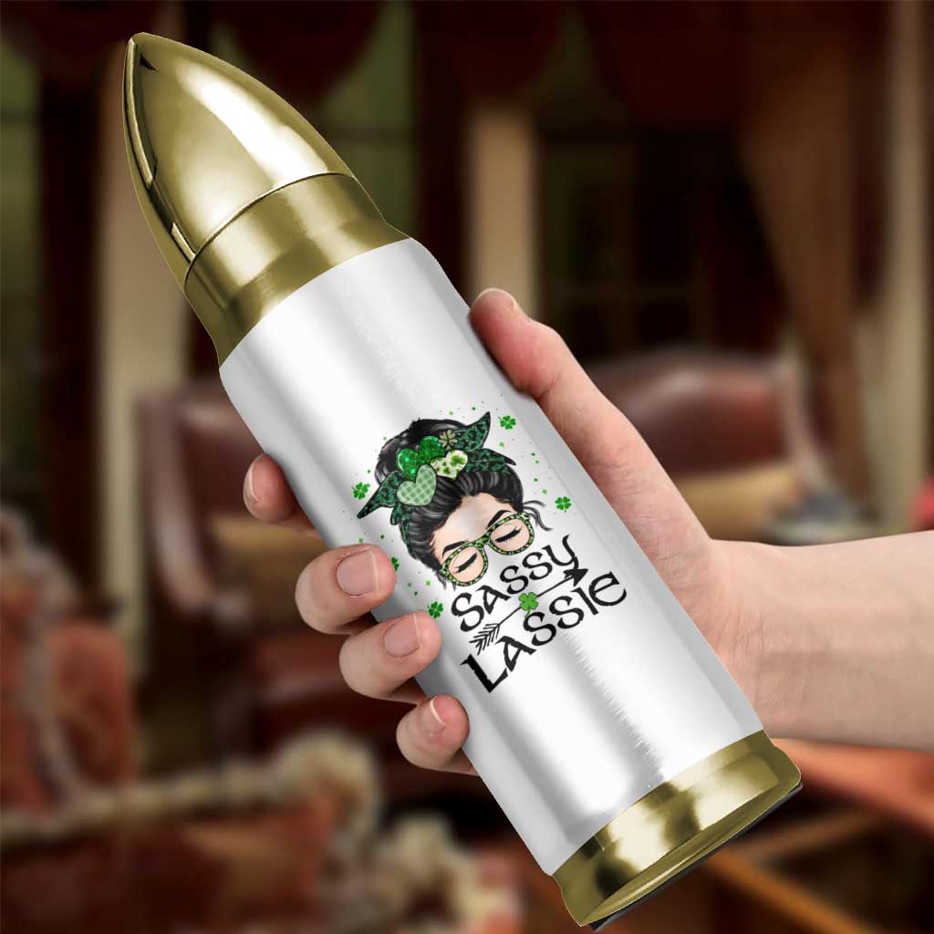 Lucky Sassy Lassie Messy Bun Bullet Tumbler Funny St Patricks Day