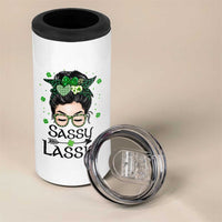 Lucky Sassy Lassie Messy Bun 4 in 1 Can Cooler Tumbler Funny St Patricks Day