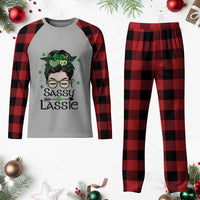 Lucky Sassy Lassie Messy Bun Plaid Pajama Set Funny St Patricks Day - Wonder Print Shop