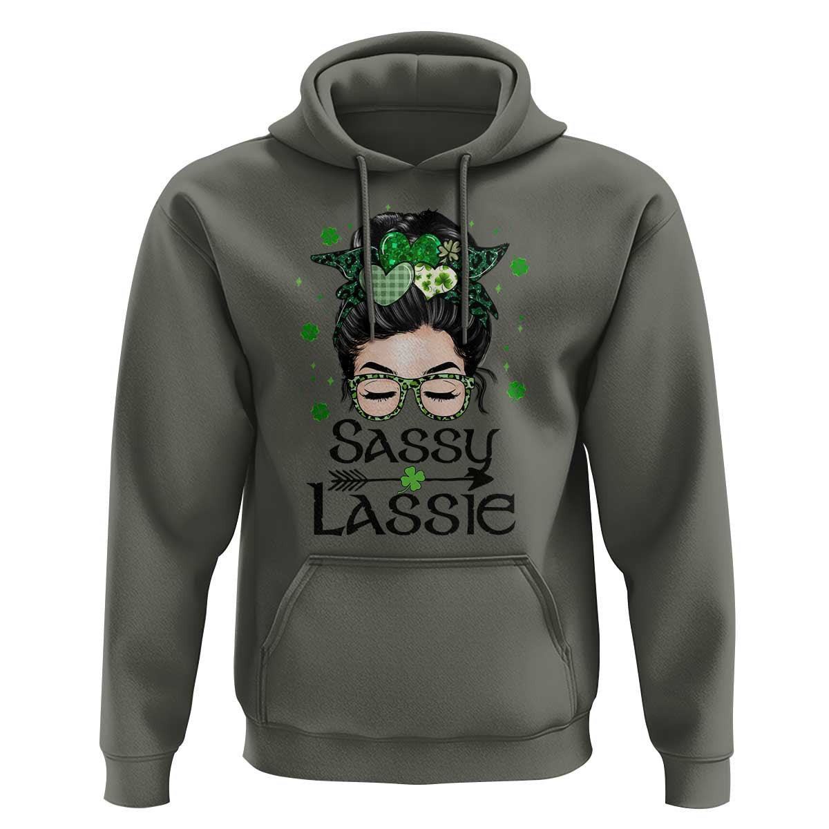 Lucky Sassy Lassie Messy Bun Hoodie Funny St Patricks Day