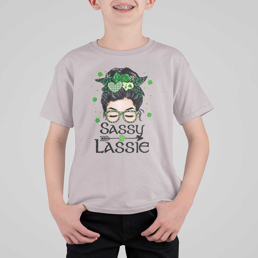 Lucky Sassy Lassie Messy Bun T Shirt For Kid Funny St Patricks Day