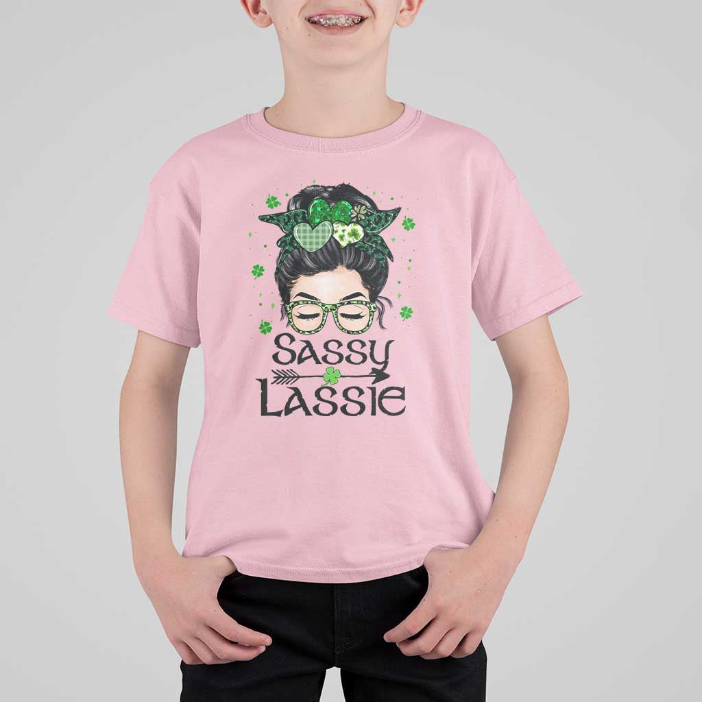 Lucky Sassy Lassie Messy Bun T Shirt For Kid Funny St Patricks Day